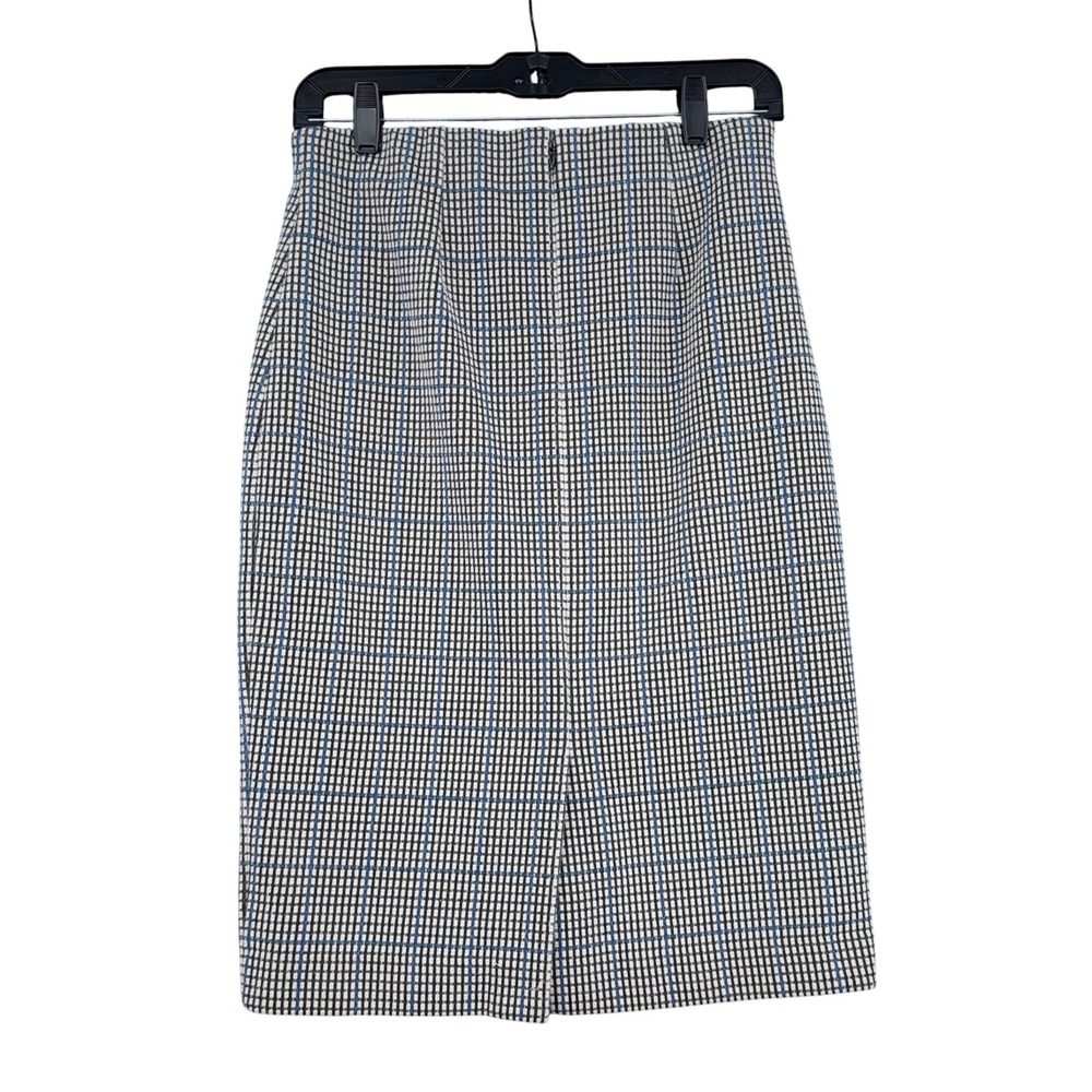 Ann Taylor Pencil Skirt Women S Poly Cotton Blend Blue Black White Plaid - Picture 2 of 7